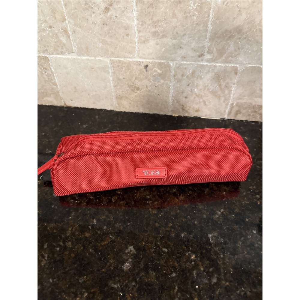 NEW TUMI Zippered Ballistic Nylon Pencil Case Cord Pouch RED Travel
